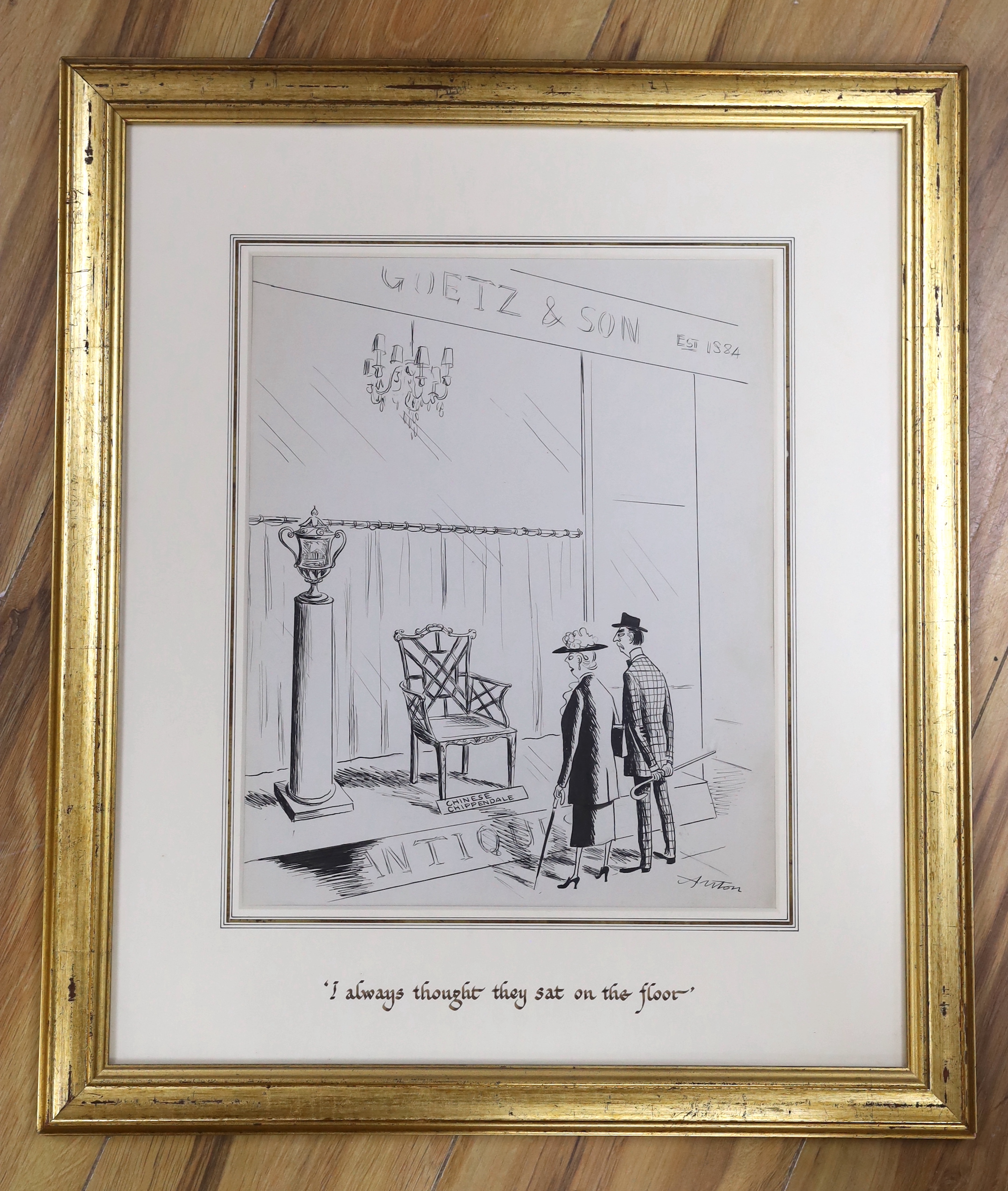 Anton (Beryl Antonia Botterill Yeoman (1907-1970), pen and ink, 'I always thought they sat on the floor', original cartoon for Punch, signed, Chris Beetles label verso, 33 x 27cm